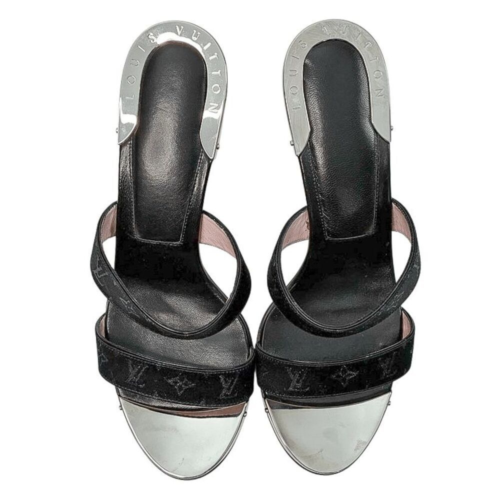 Louis Vuitton Monogram Fabric Mule Slide Sandals Block Heel EU 36 US 6 Authentic - Picture 2 of 14